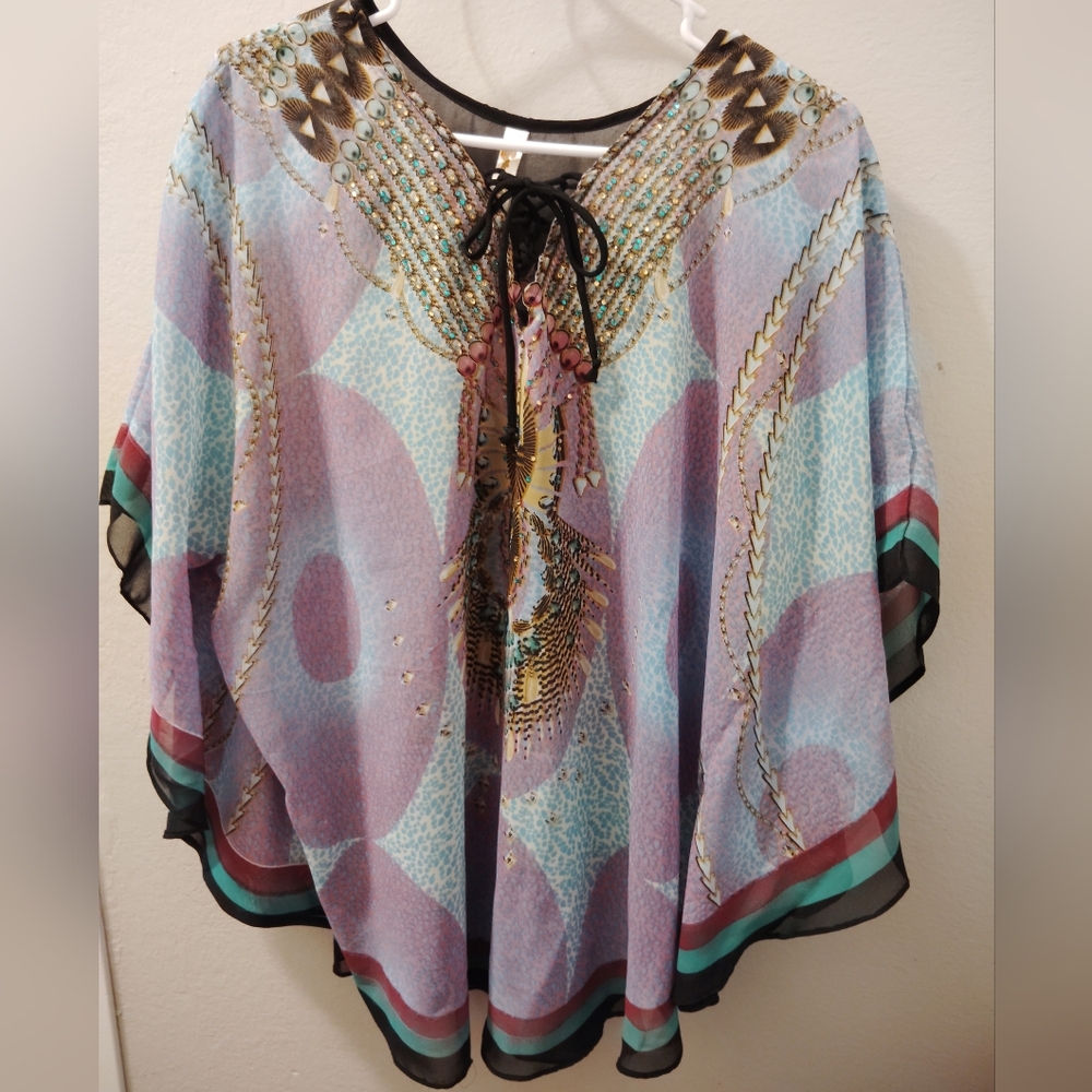 🦋Shoreline Multicolor Embellished Blouse -Butterfly